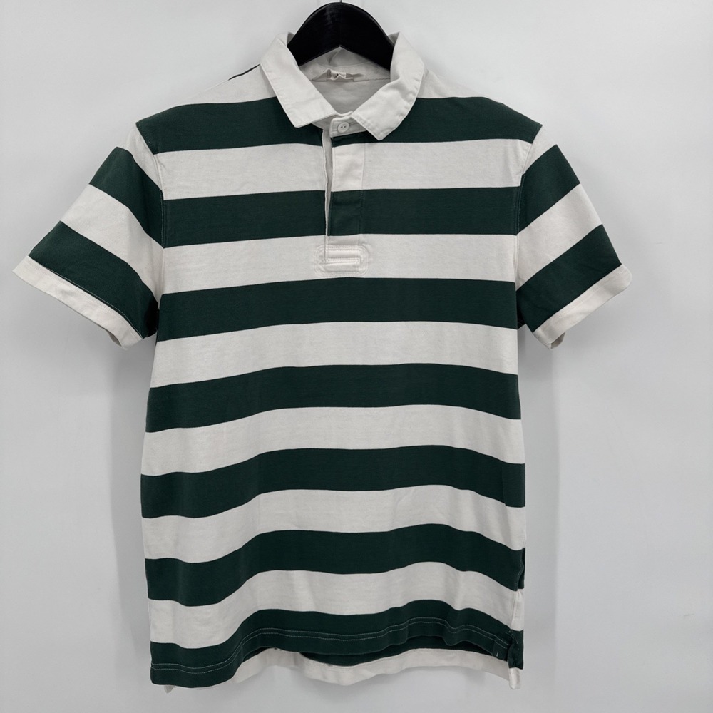 J Crew Rugby Shirt Mens Medium White Green Striped Colorblock Knit Goods